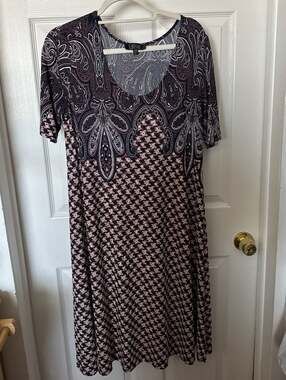 LBISSE Women's Short Sleeve Paisley and Geometric Print Jersey Knit Dress